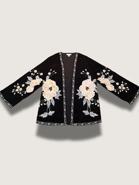 Vintage-Inspired Top Shop - Velour and Embroidered Kimono